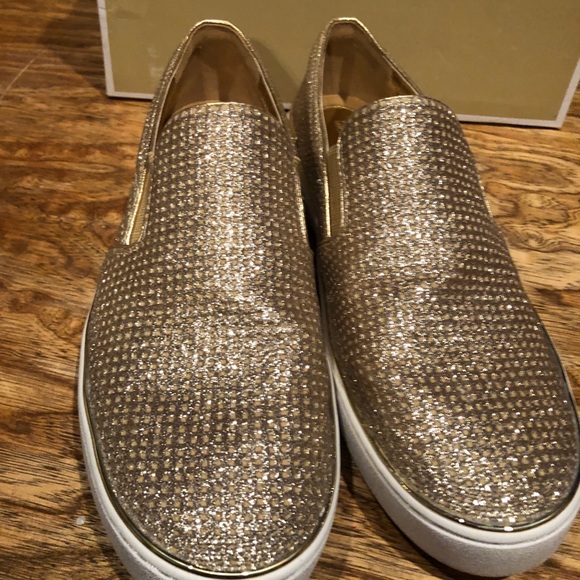 gold sparkly slip on shoes